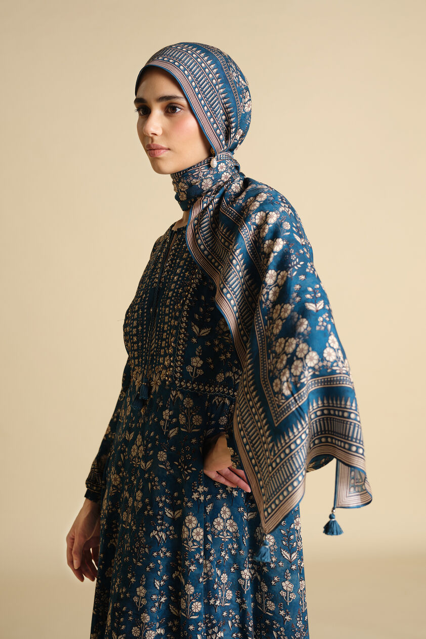 Niral Printed Silk Stole - Blue, Blue, image 2
